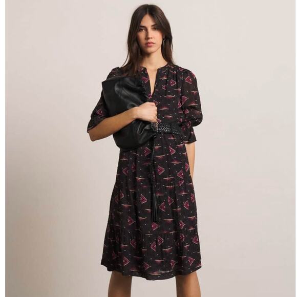 BA&SH Calliope Dress Carbon Printed Brown Purple Sz XS {AA29}